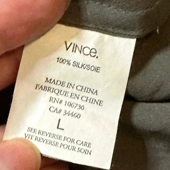 Vince Green Silk Satin Band-Collar Blouse Large - Picture 6 of 6